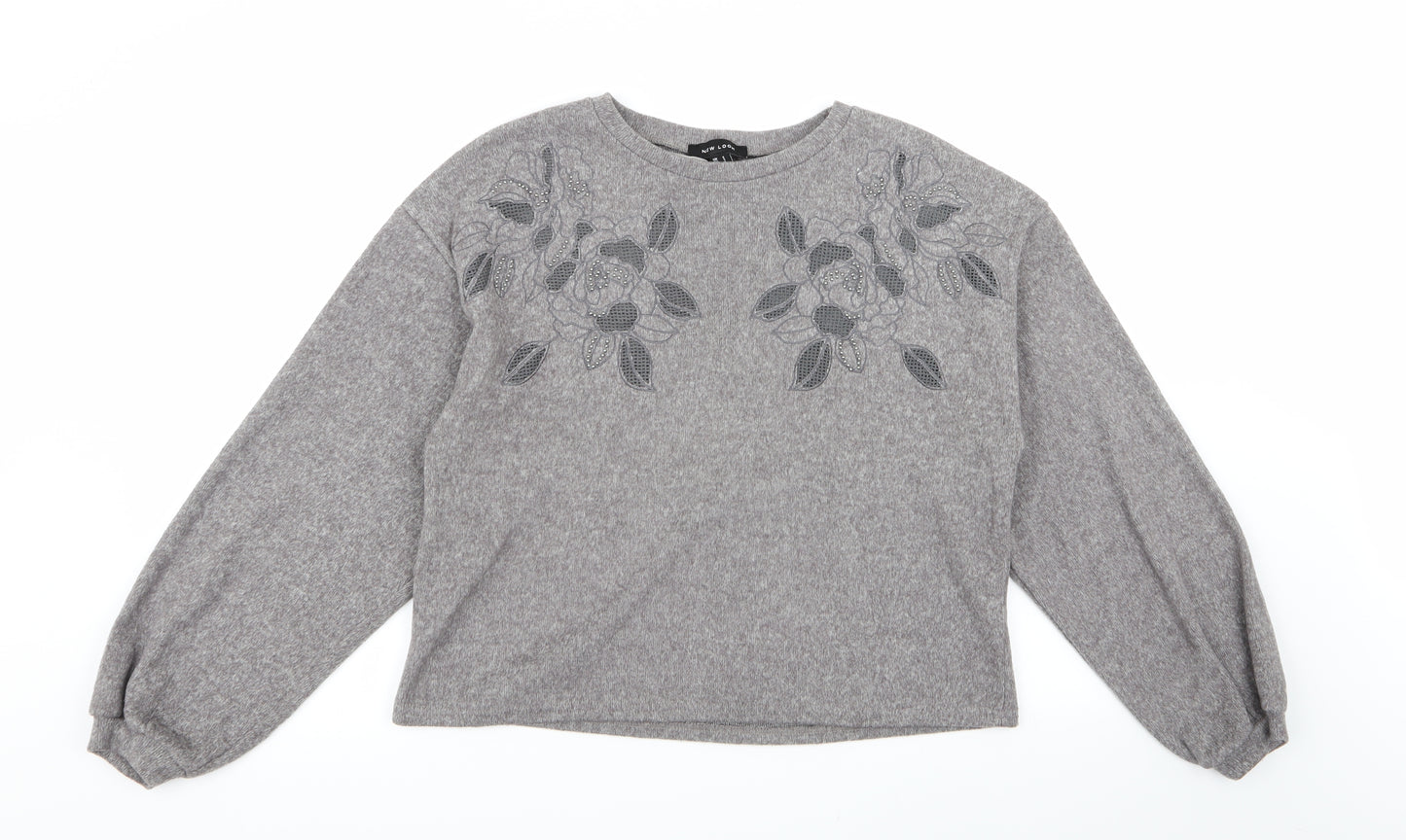 New Look Womens Grey Floral  Pullover Jumper Size S