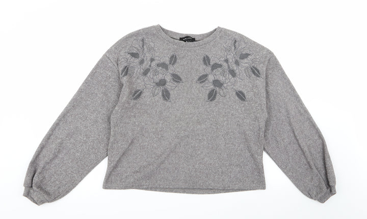 New Look Womens Grey Floral  Pullover Jumper Size S