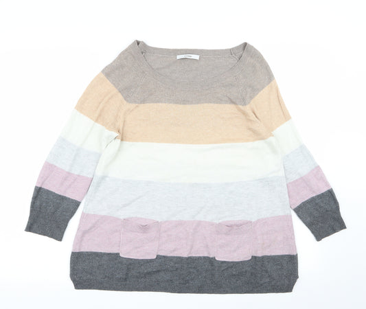 Front view of Asda George women’s multicoloured striped jumper, size UK 10