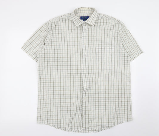 Front view of nice men’s multicoloured check button-up, size XL