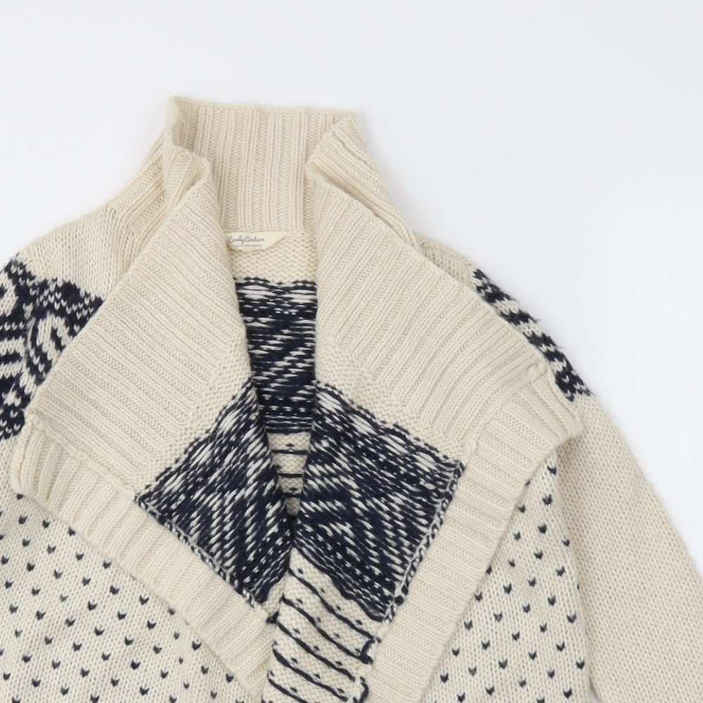 Candy Girls Ivory Argyle/Diamond  Cardigan Jumper Size 12-13 Years