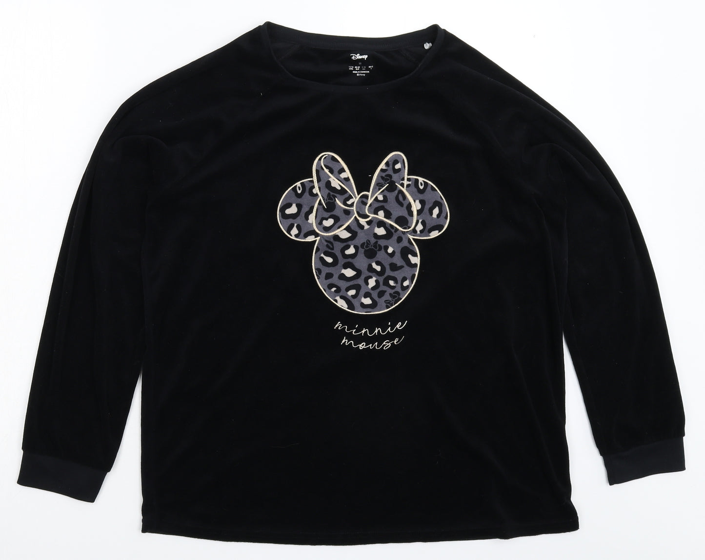Primark Womens Black Solid Fleece Top Pyjama Top Size 14  - Minnie Mouse