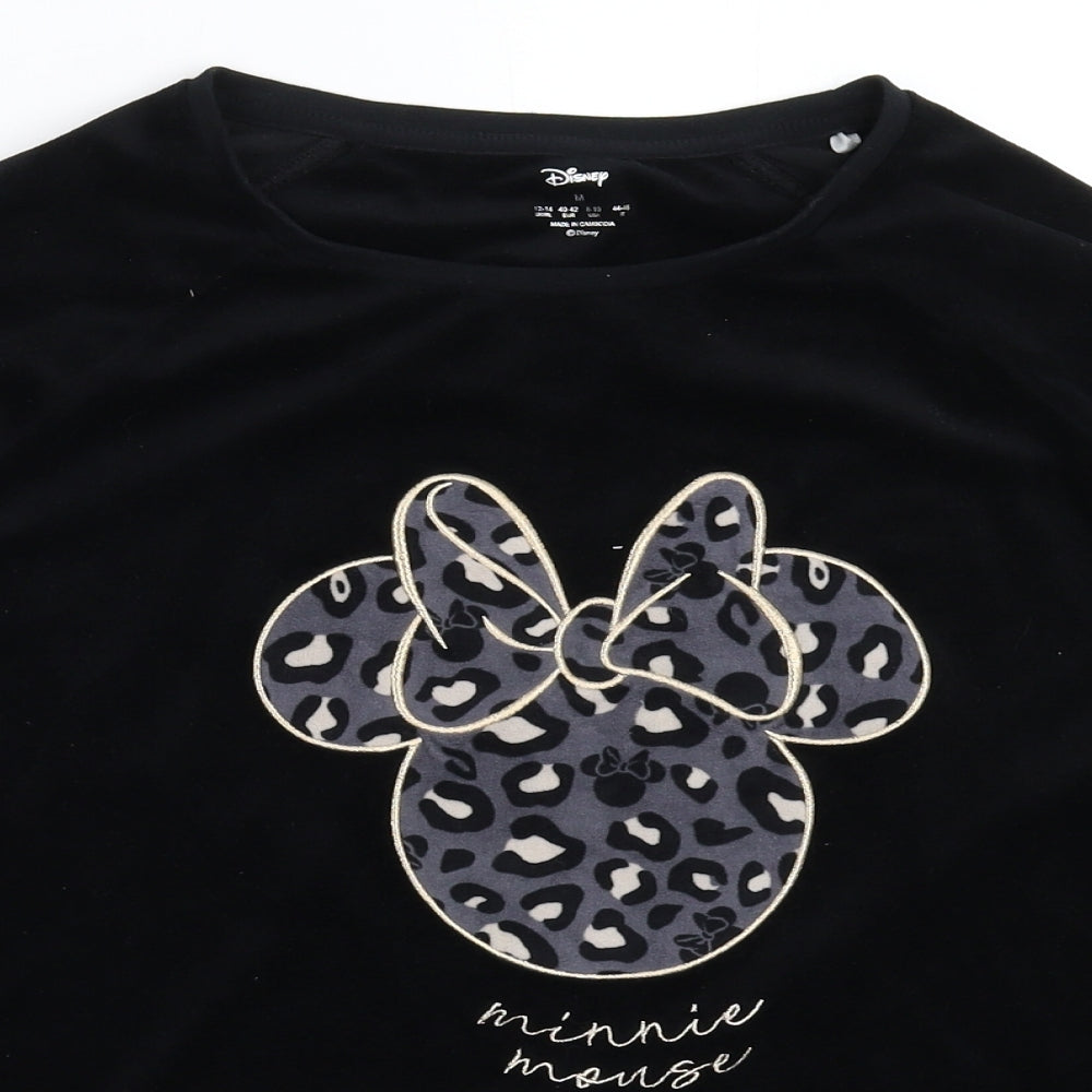 Primark Womens Black Solid Fleece Top Pyjama Top Size 14  - Minnie Mouse