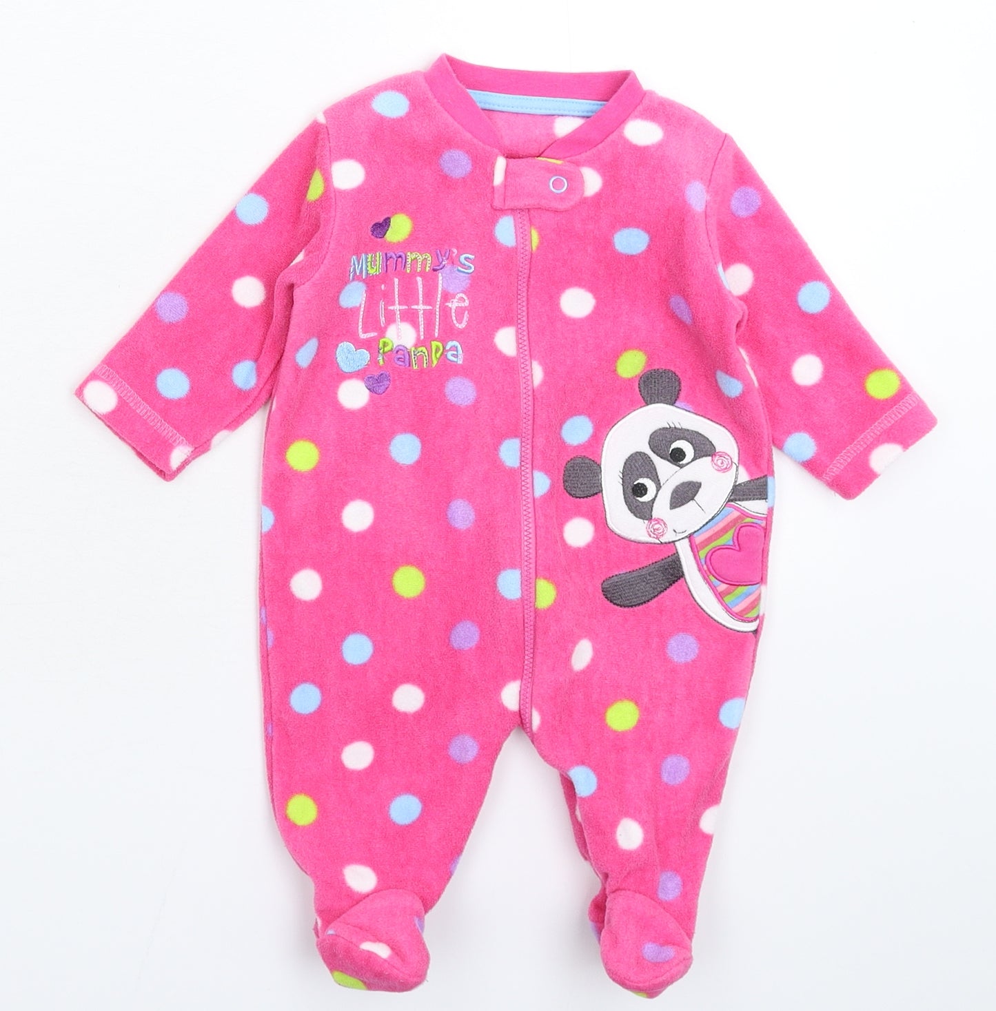 George Girls Pink Polka Dot Fleece Babygrow One-Piece Size 3-6 Months