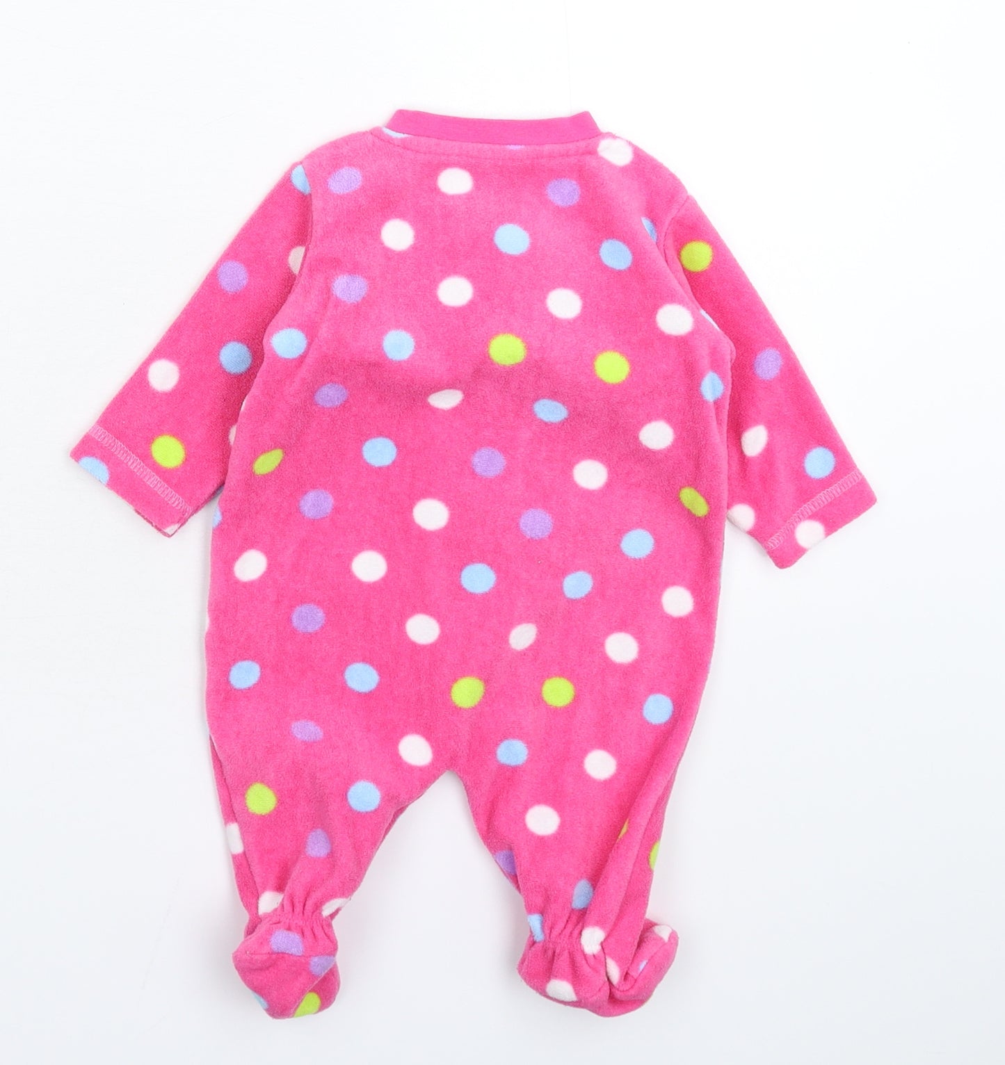 George Girls Pink Polka Dot Fleece Babygrow One-Piece Size 3-6 Months