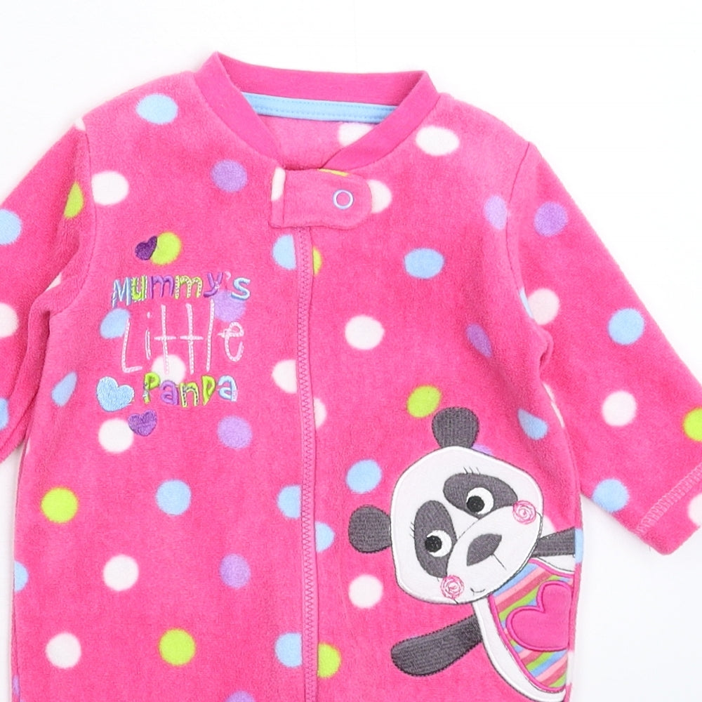 George Girls Pink Polka Dot Fleece Babygrow One-Piece Size 3-6 Months