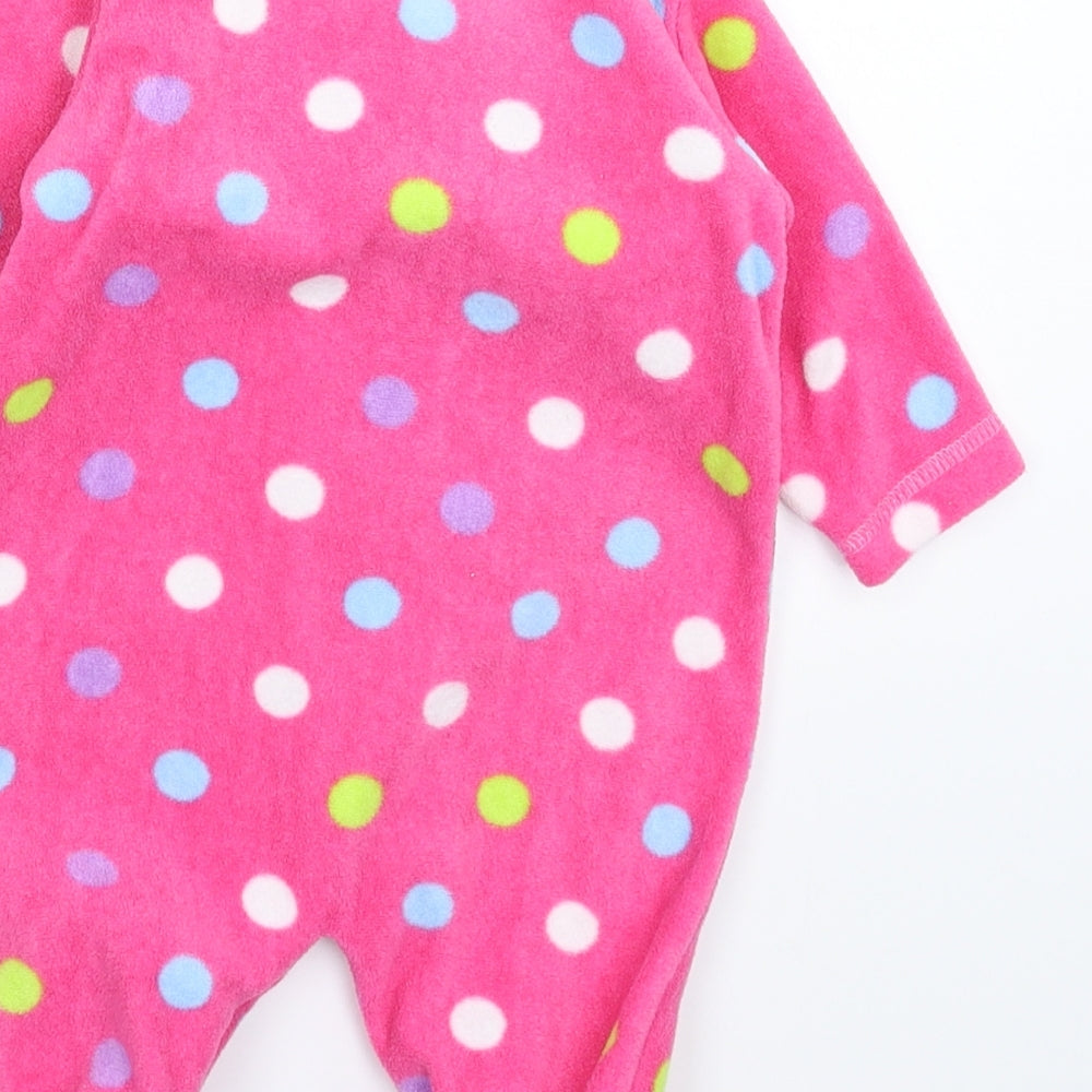 George Girls Pink Polka Dot Fleece Babygrow One-Piece Size 3-6 Months