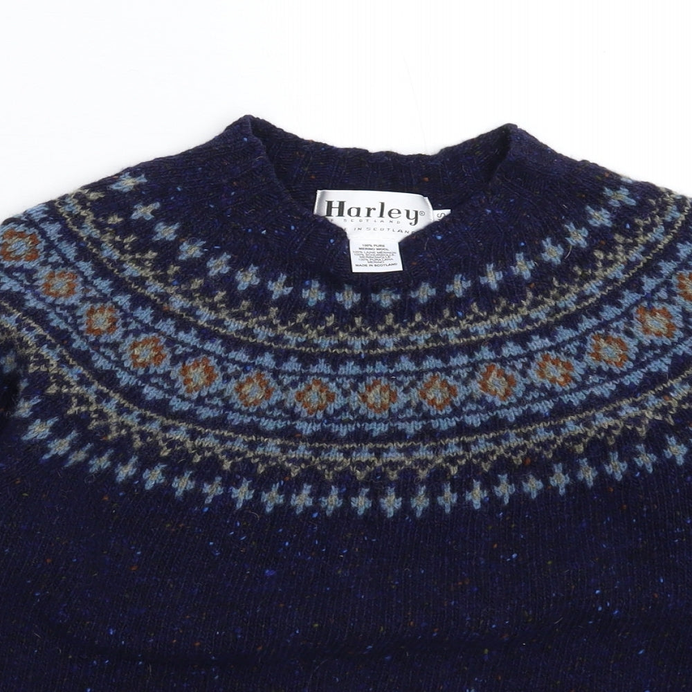 Harley Mens Blue Geometric Knit Pullover Jumper Size XS