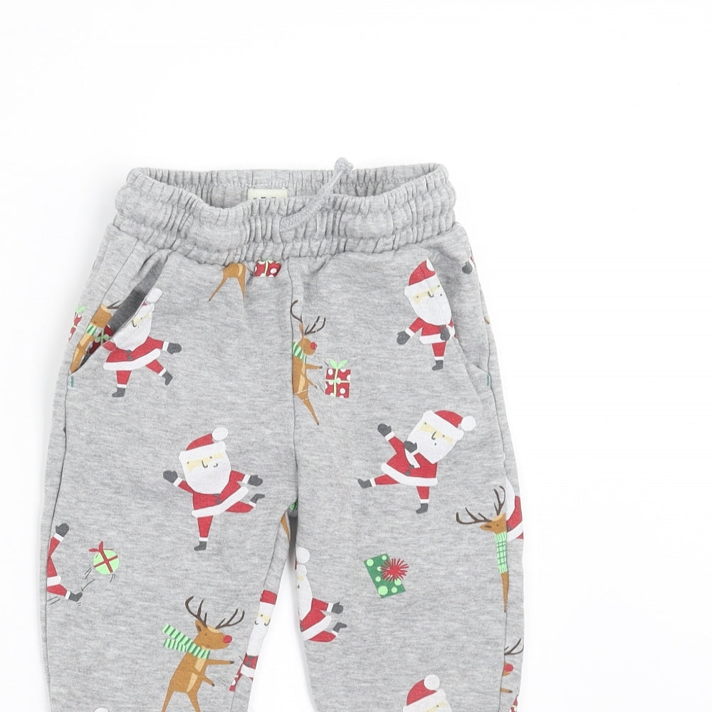 F&F Boys Grey   Jogger Trousers Size 2-3 Years - Christmas pattern