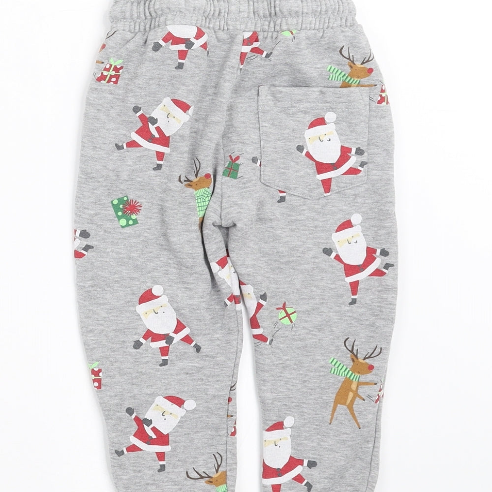 F&F Boys Grey   Jogger Trousers Size 2-3 Years - Christmas pattern
