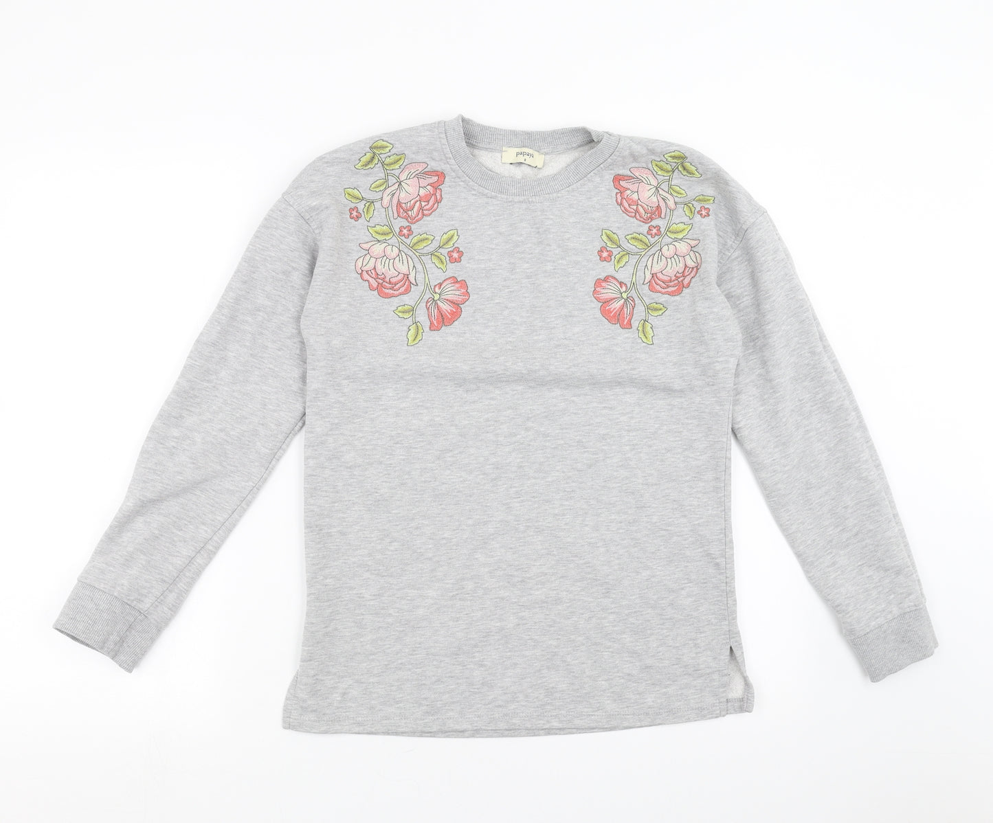 Papaya Womens Grey Floral  Pullover Sweatshirt Size 8
