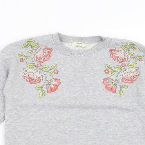 Papaya Womens Grey Floral  Pullover Sweatshirt Size 8