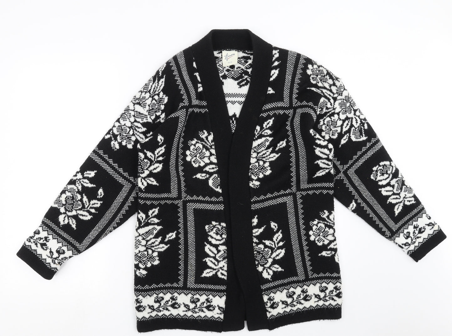 Amari Womens Black Floral Knit Cardigan Jumper Size 10