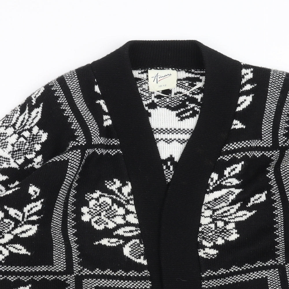 Amari Womens Black Floral Knit Cardigan Jumper Size 10