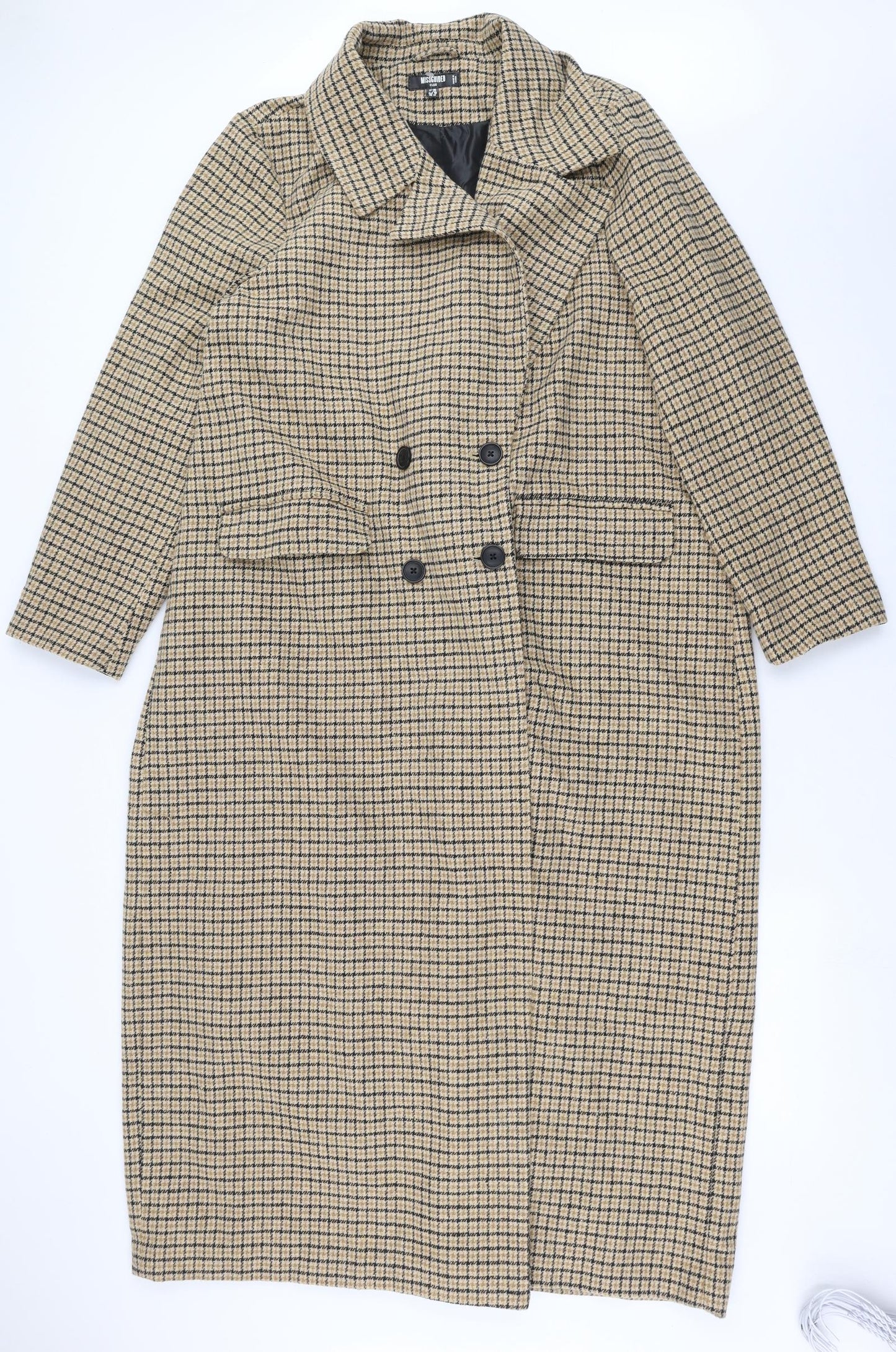 Missguided Womens Beige Check  Overcoat Coat Size 20