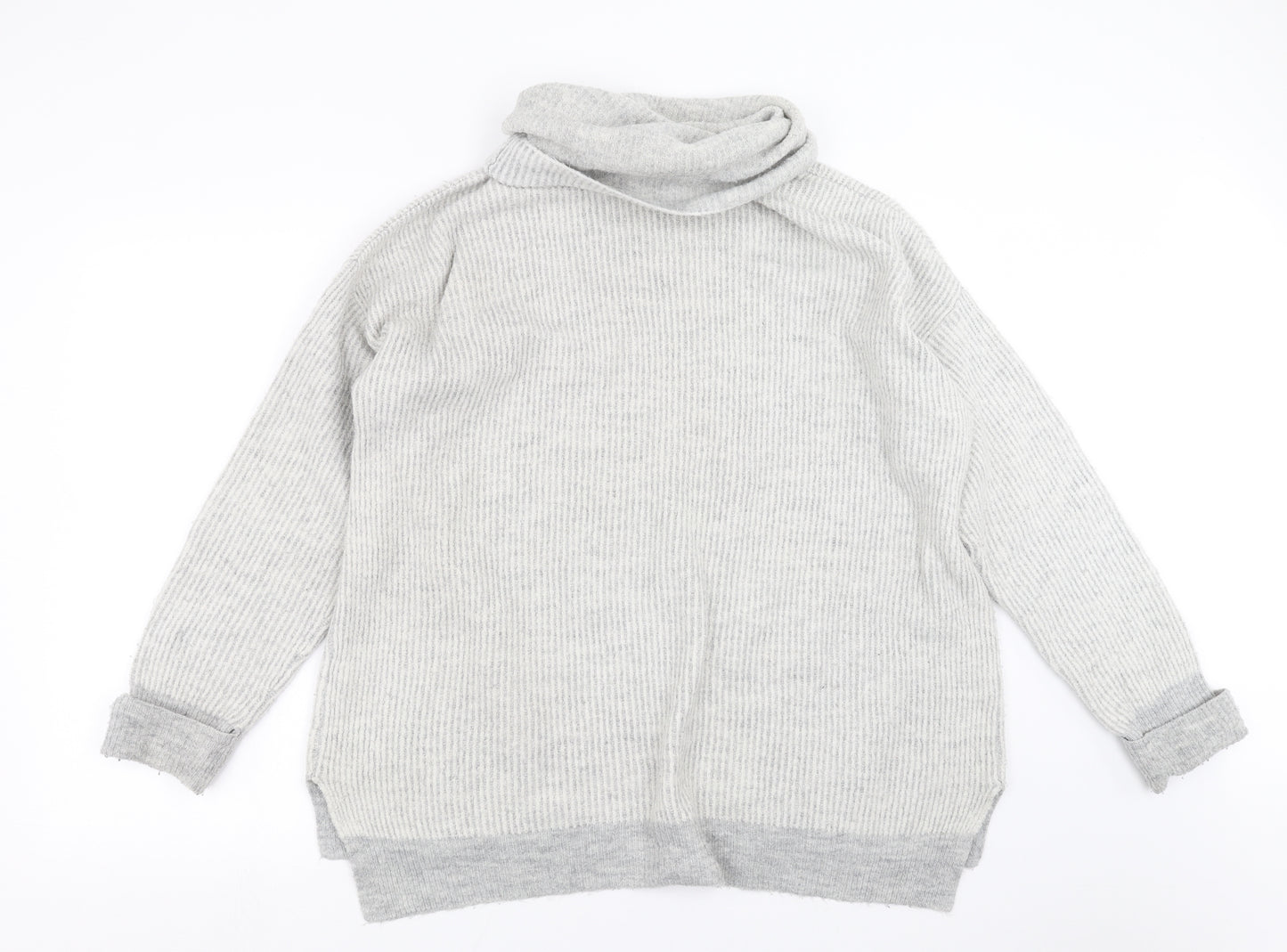 Primark Womens Grey Striped Knit Pullover Jumper Size M