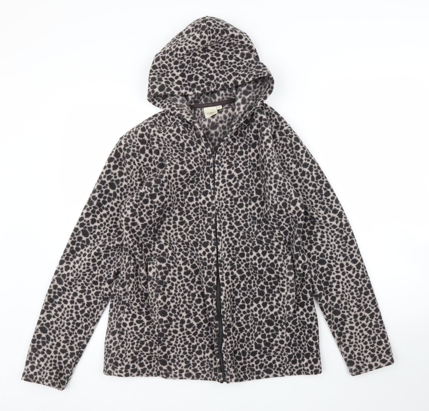 Cotton Traders Womens Beige Animal Print  Full Zip Hoodie Size 12  - Leopard print