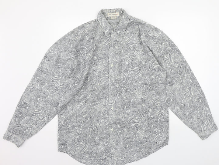 WATCHOUT Mens Grey Geometric   Button-Up Size L