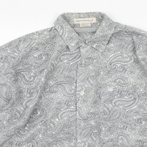 WATCHOUT Mens Grey Geometric   Button-Up Size L