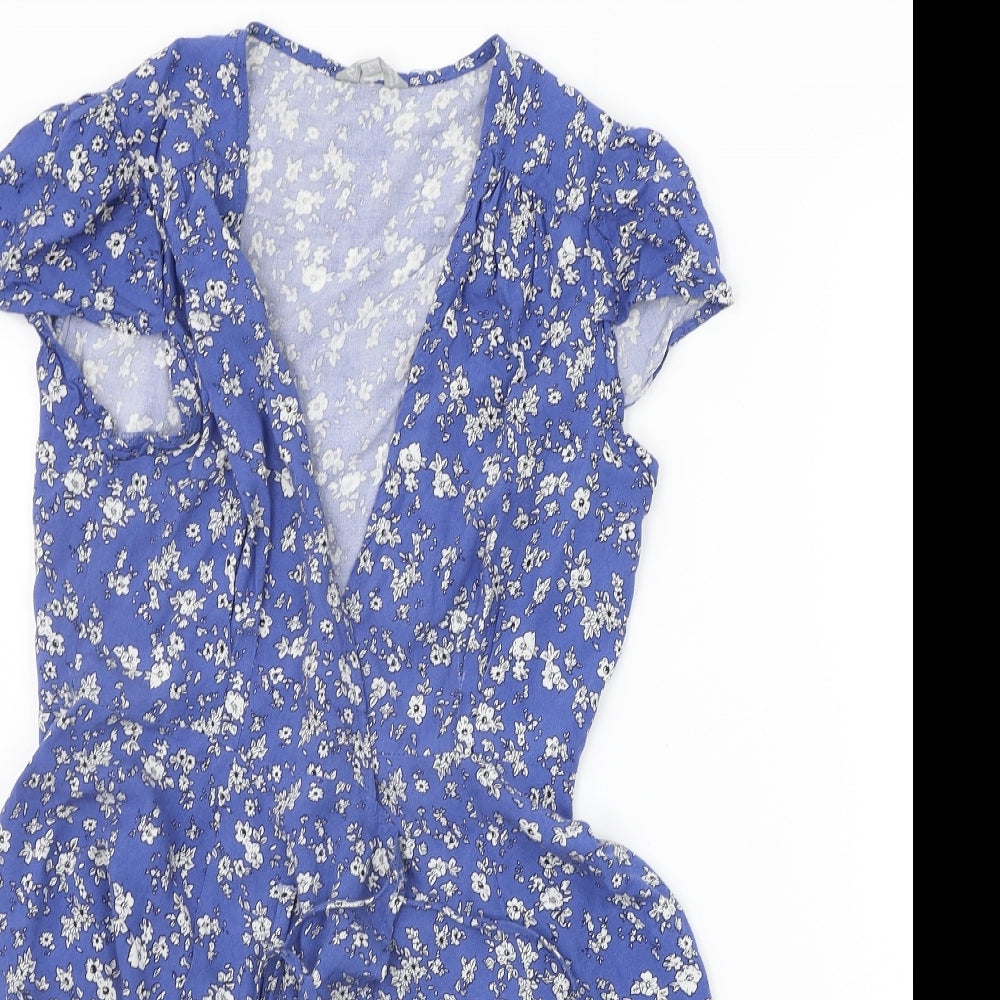 NLW Womens Blue Floral  A-Line  Size L