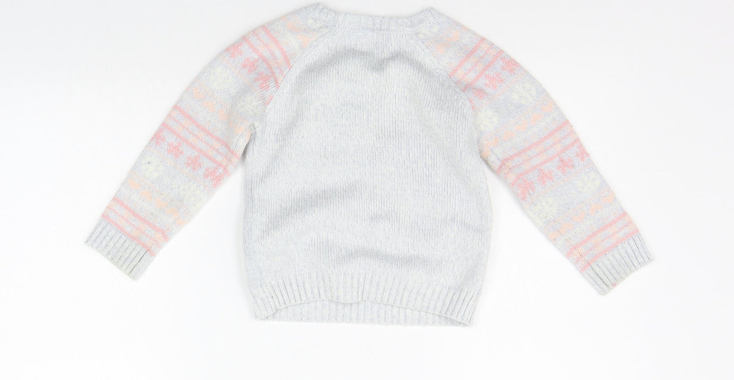 F&F Girls Grey   Pullover Jumper Size 2-3 Years  - details on chest