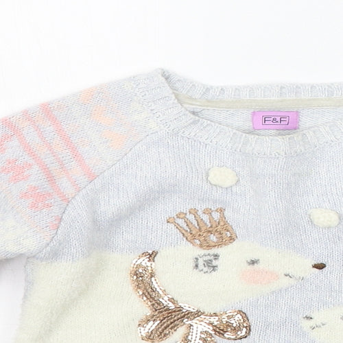 F&F Girls Grey   Pullover Jumper Size 2-3 Years  - details on chest
