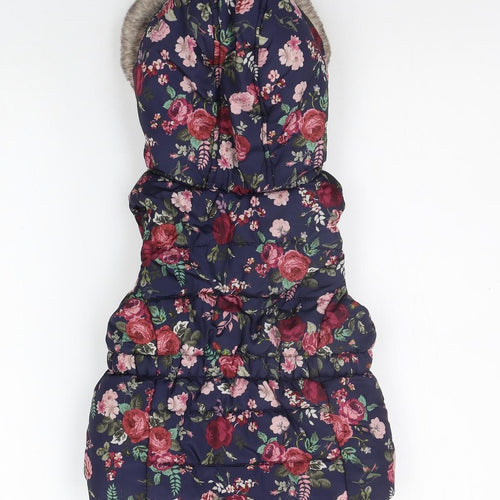 F&F Girls Blue Floral  Gilet Coat Size 3-4 Years  - FAUX FUR