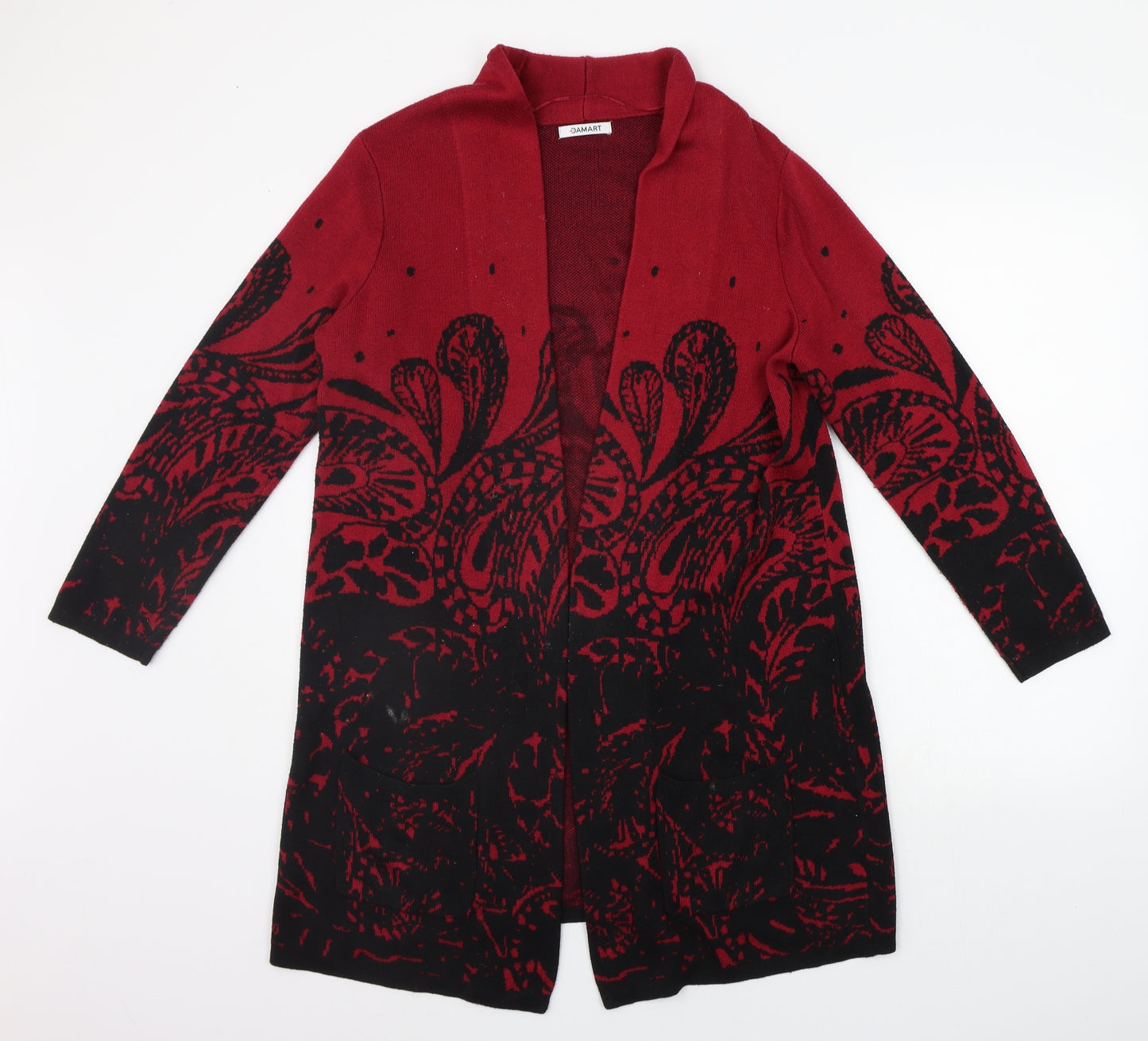 Damart Womens Red Geometric  Cardigan Jumper Size 10