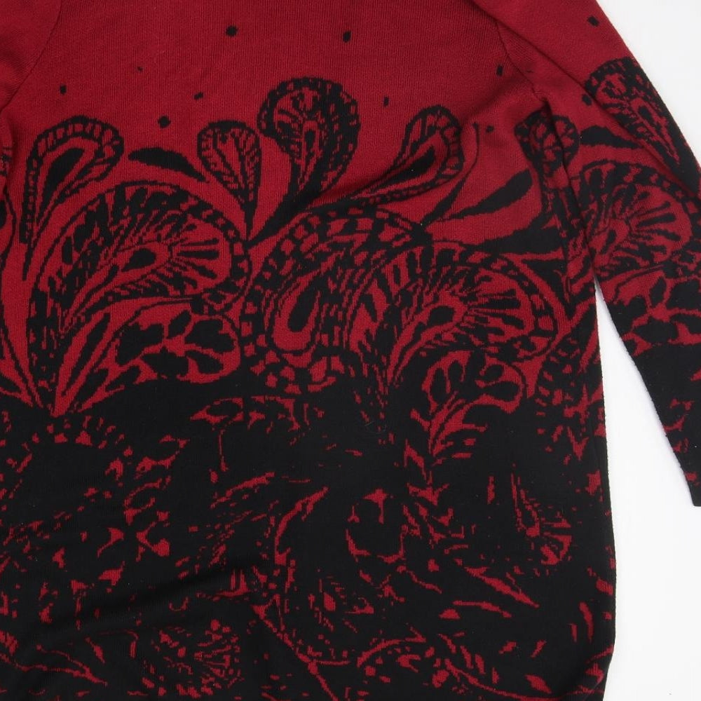 Damart Womens Red Geometric  Cardigan Jumper Size 10