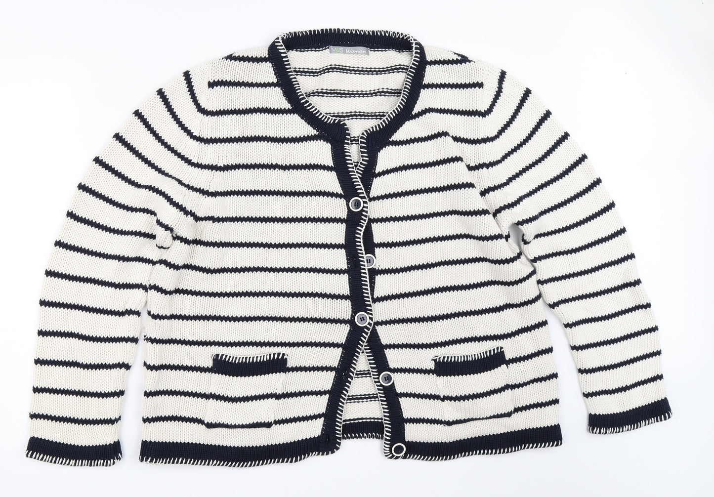 Marks and Spencer Womens Ivory Striped  Cardigan Jumper Size 22