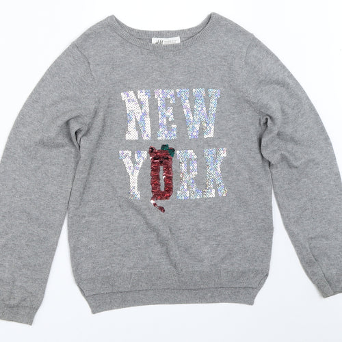 H&M Girls Grey   Pullover Jumper Size 6-7 Years