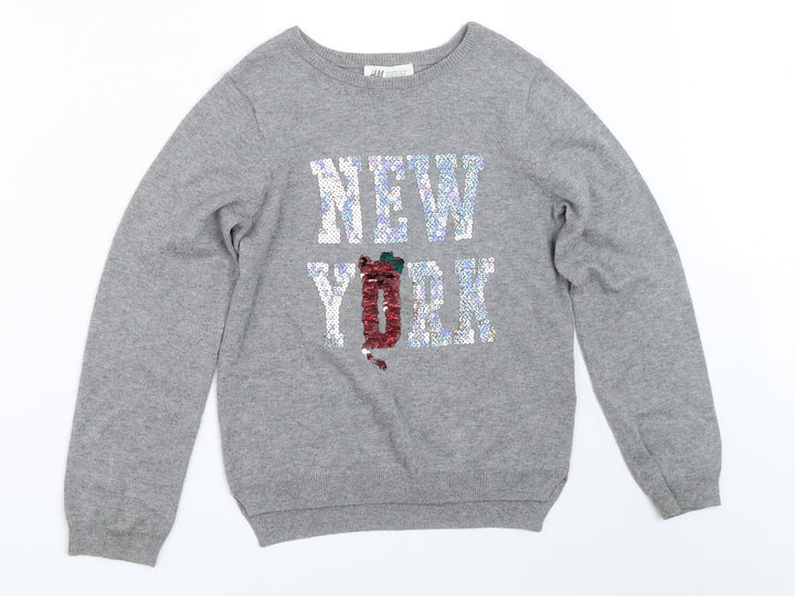 H&M Girls Grey Pullover Jumper Size 6-7 Years