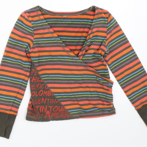 Captn Tortue Girls Green Striped  Pullover Jumper Size 6 Years