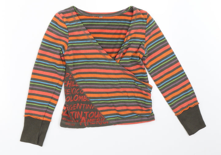 Captn Tortue Girls Green Striped Pullover Jumper Size 6 Years