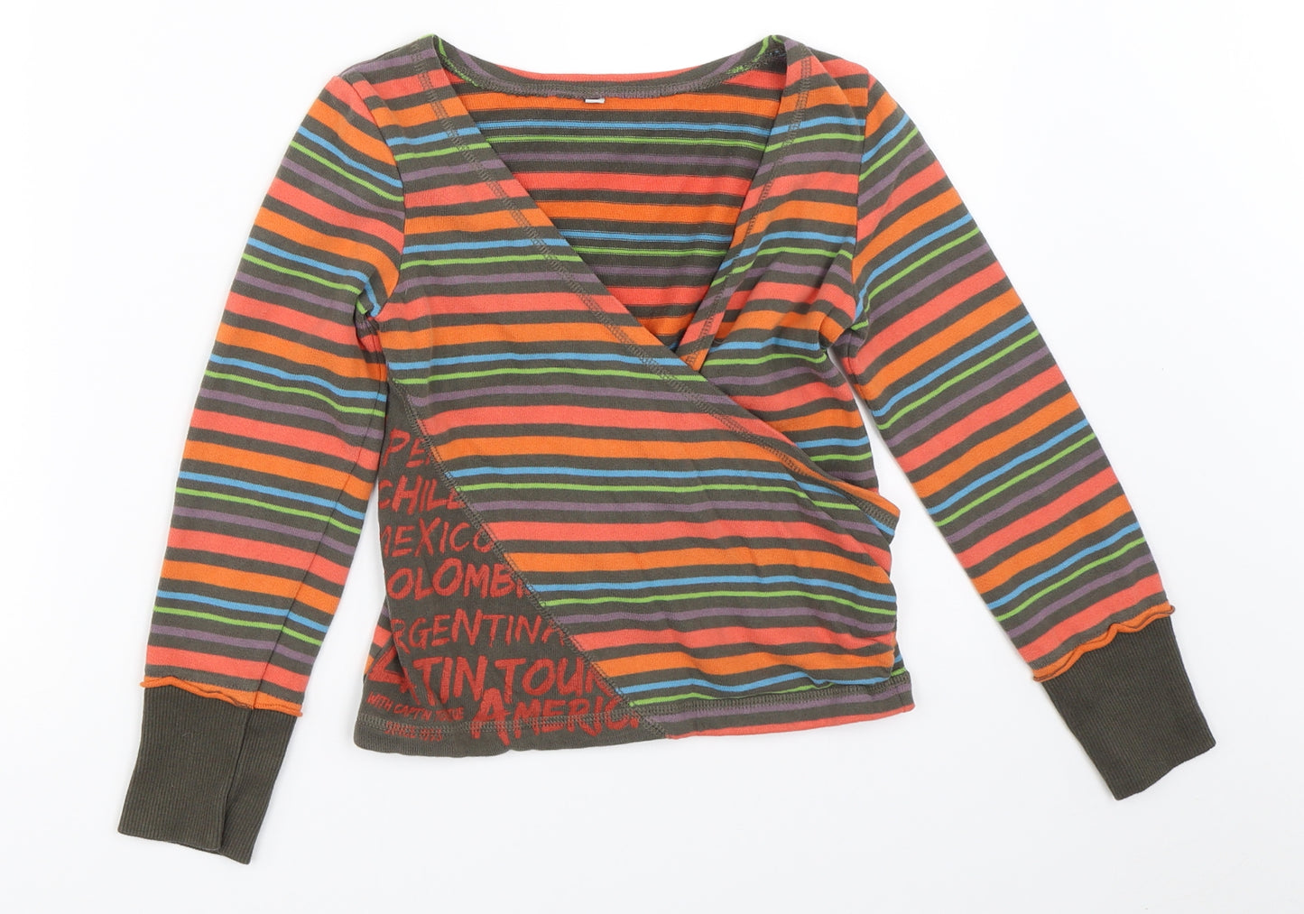Captn Tortue Girls Green Striped  Pullover Jumper Size 6 Years