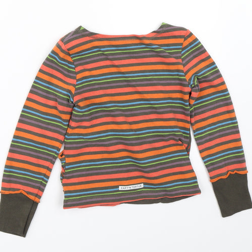 Captn Tortue Girls Green Striped  Pullover Jumper Size 6 Years