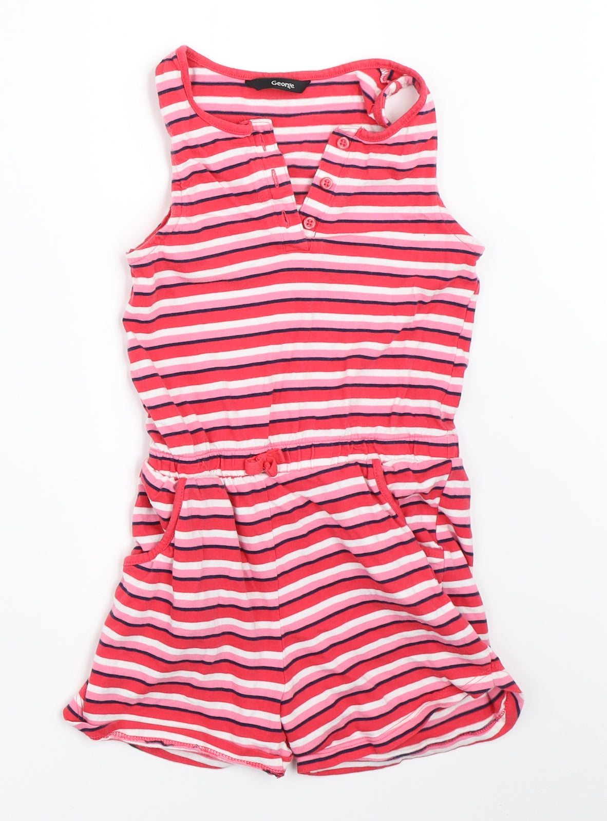 George Girls Pink Striped  Playsuit One-Piece Size 6-7 Years
