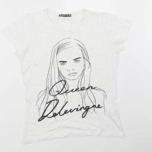 Black Score Womens White   Basic T-Shirt Size S  - cara delevigne