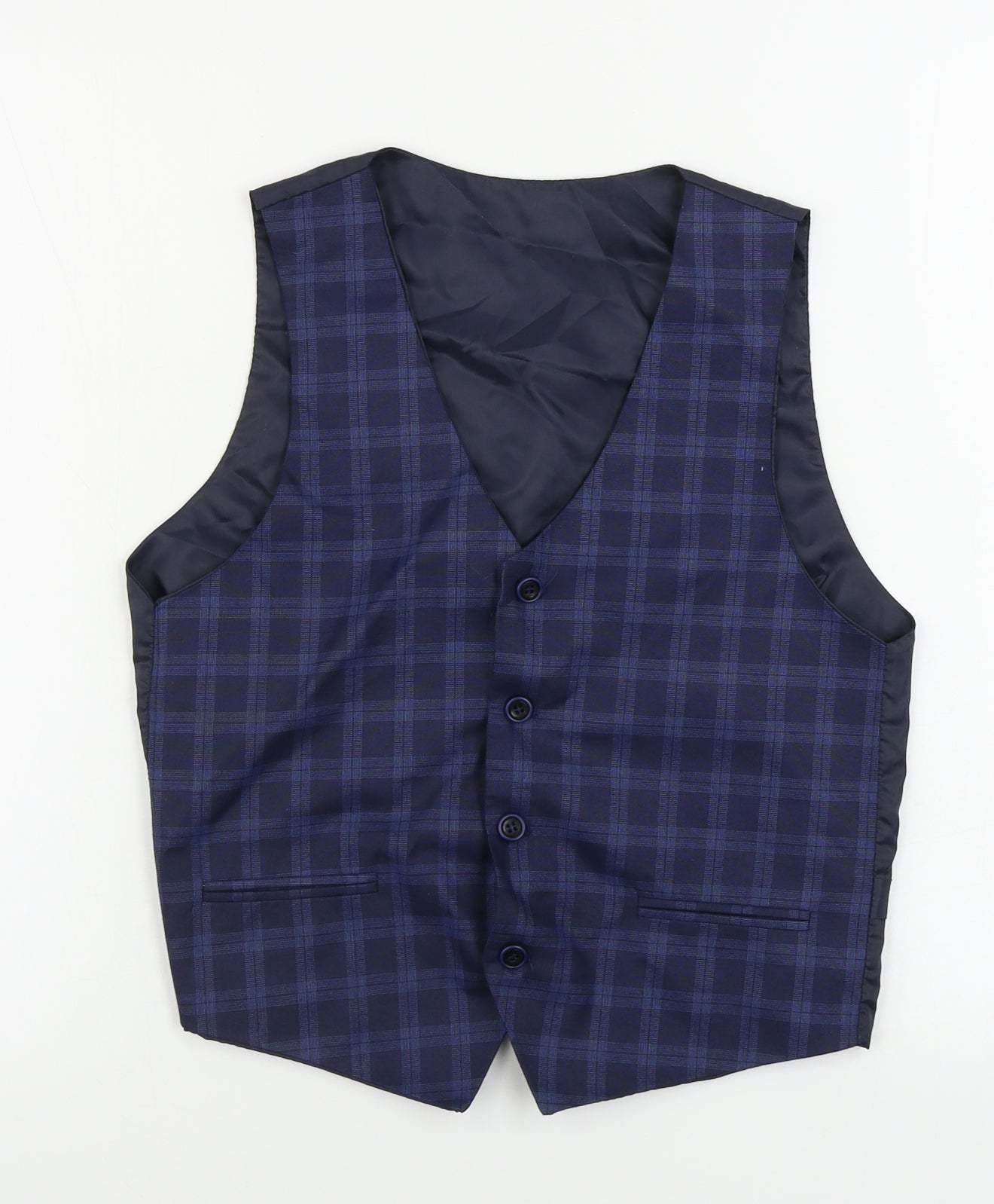 Preworn  Boys Blue Check  Jacket Waistcoat Size 12 Years