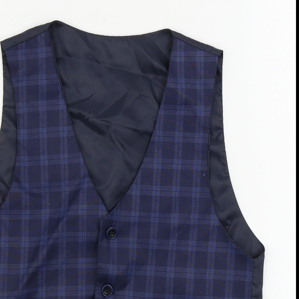 Preworn  Boys Blue Check  Jacket Waistcoat Size 12 Years