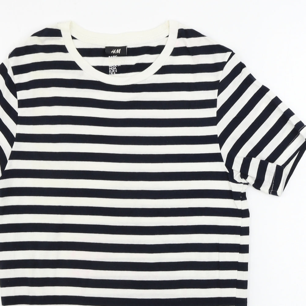 H&M  Womens White Striped  Basic T-Shirt Size S