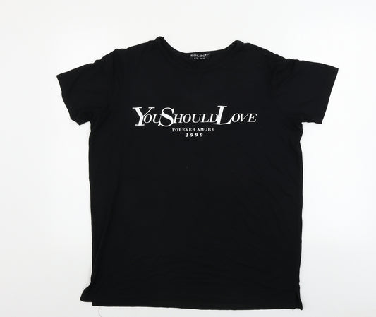 Front view of Select women’s black basic t-shirt, size UK 14