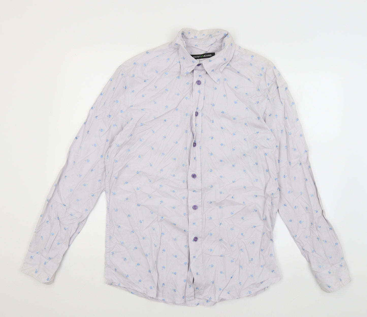 DKNY Jeans Mens Blue Floral   Button-Up Size L