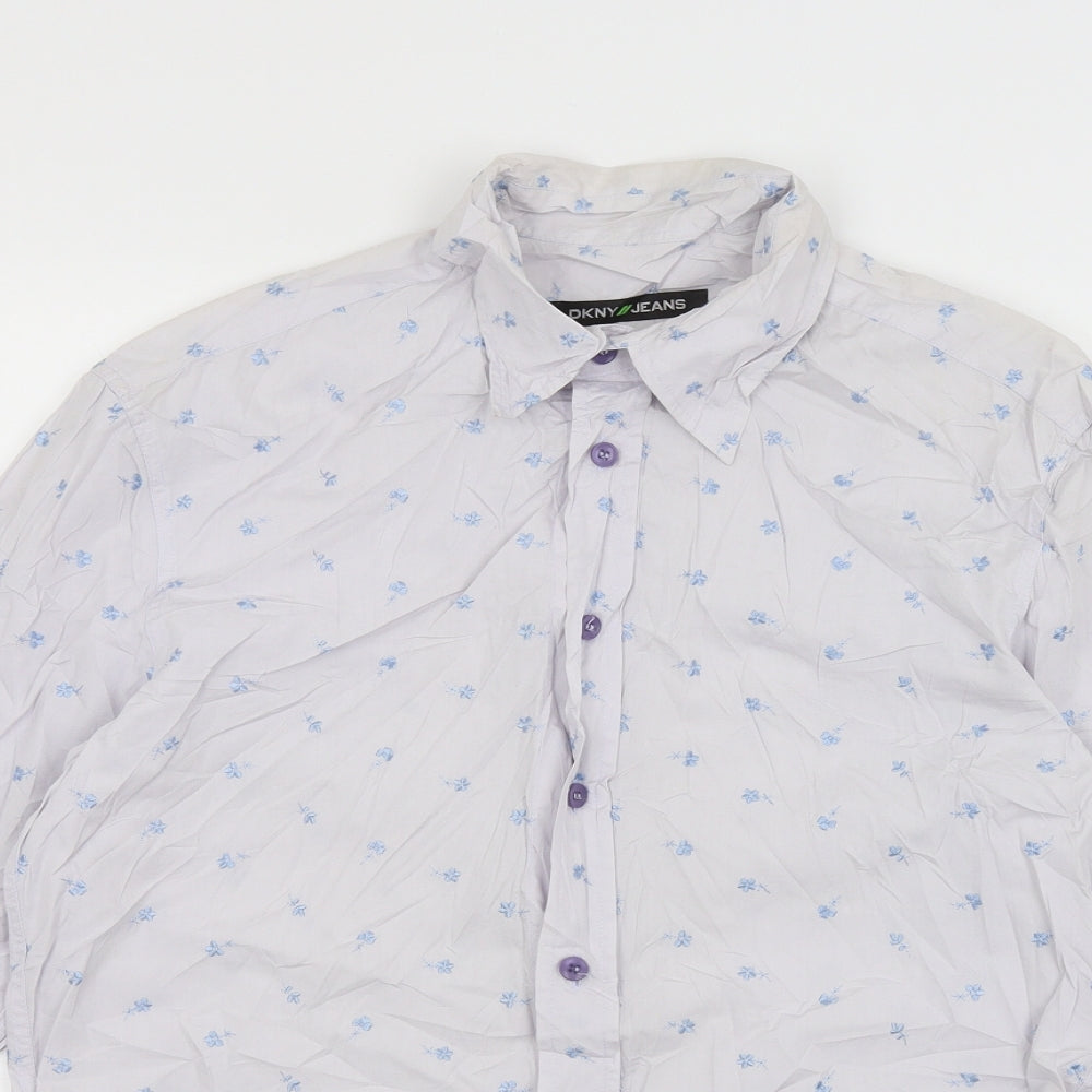 DKNY Jeans Mens Blue Floral   Button-Up Size L