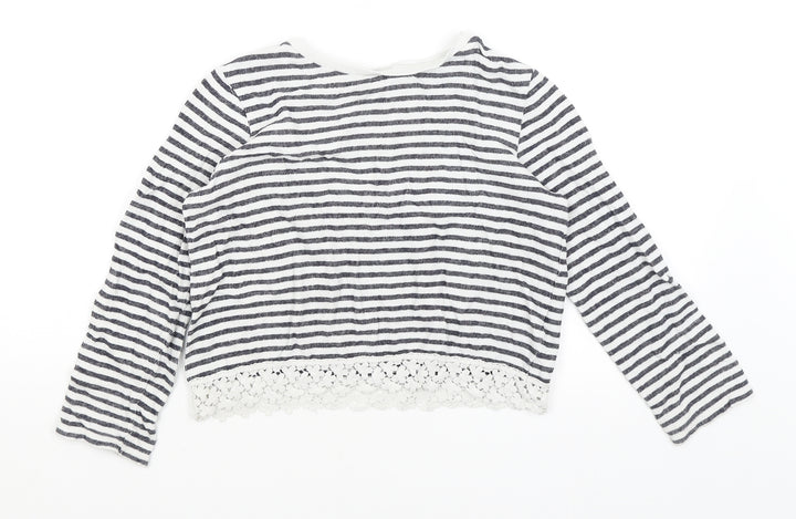 M&S Girls White Striped  Pullover Jumper Size 9-10 Years