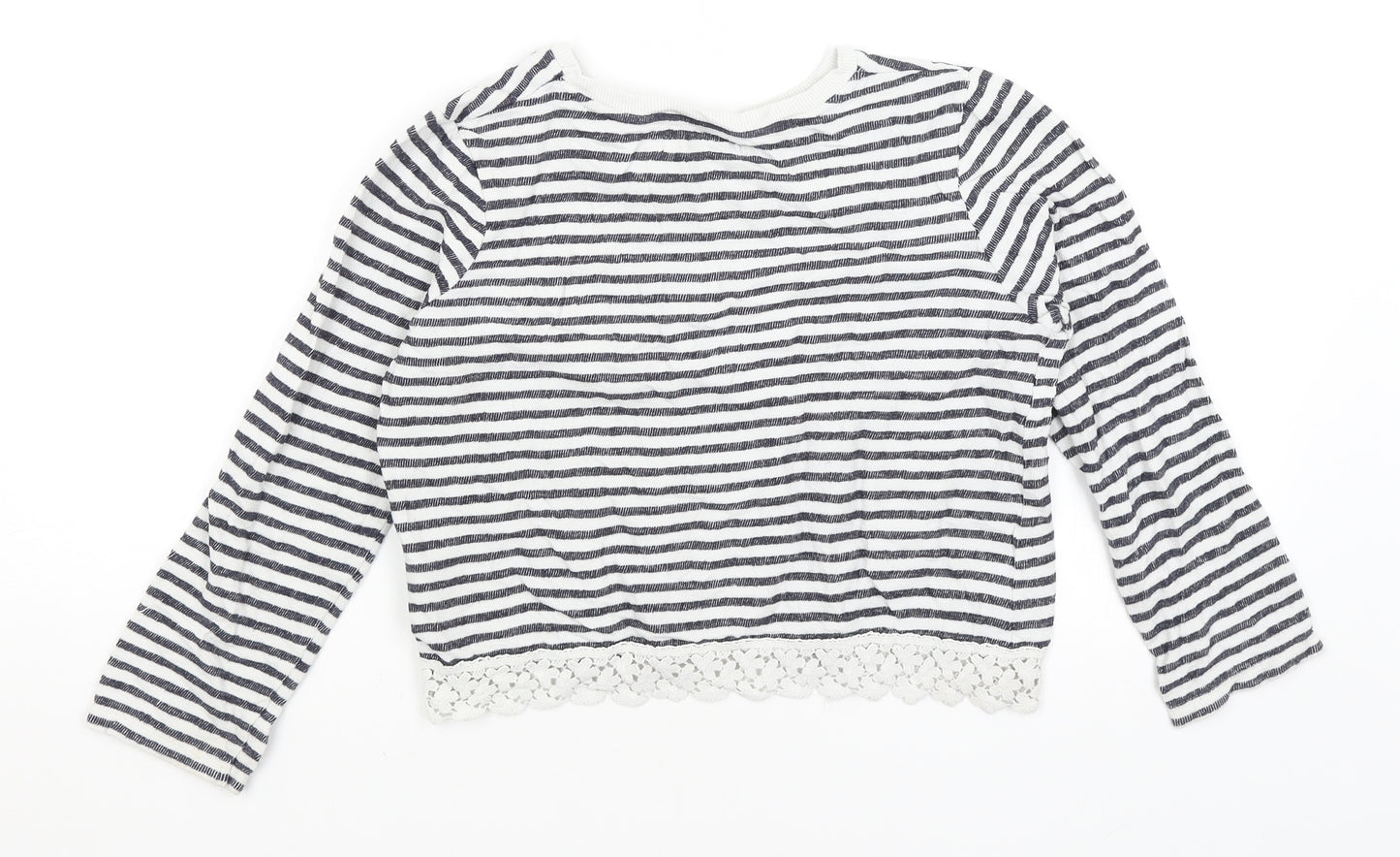 M&S Girls White Striped  Pullover Jumper Size 9-10 Years