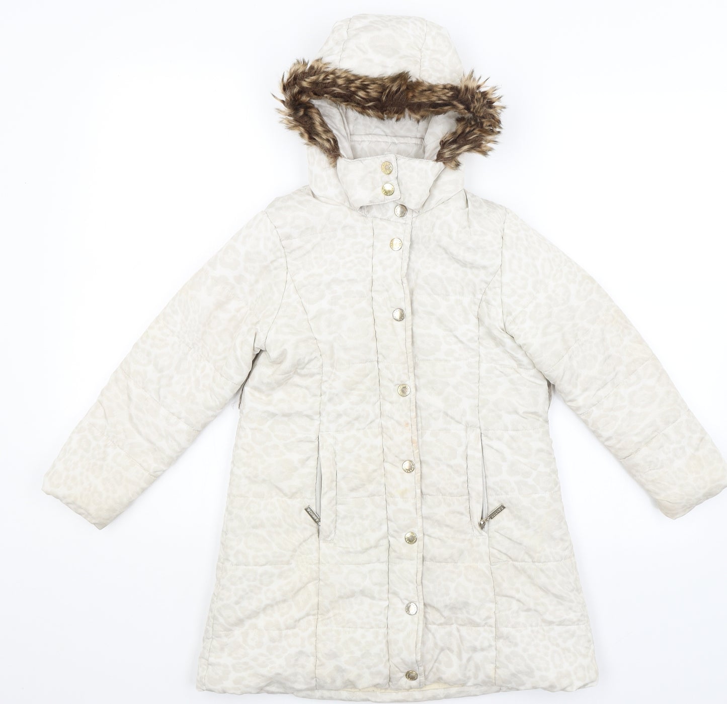 Feraud Girls Ivory Animal Print  Puffer Jacket Coat Size 5-6 Years