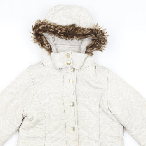 Feraud Girls Ivory Animal Print  Puffer Jacket Coat Size 5-6 Years