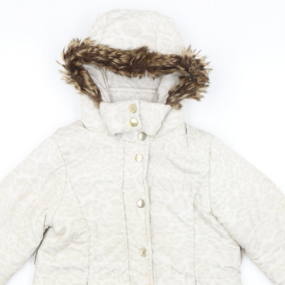 Feraud Girls Ivory Animal Print  Puffer Jacket Coat Size 5-6 Years