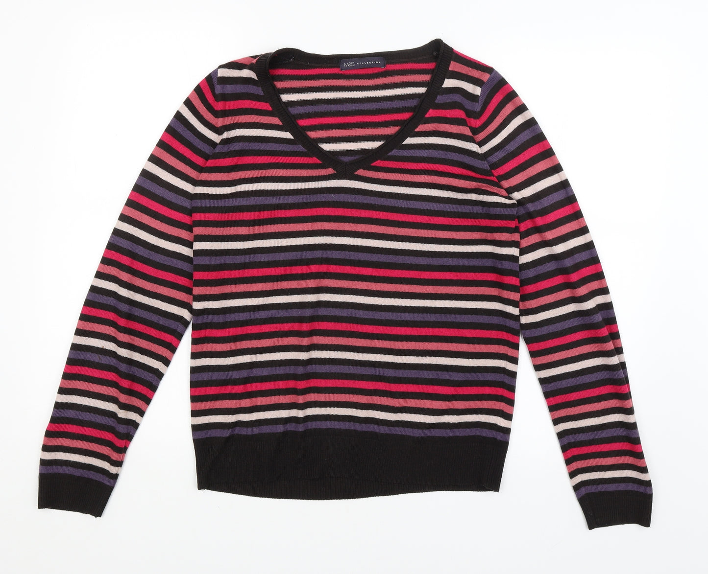 M&S Womens Black Striped  Pullover Jumper Size 12